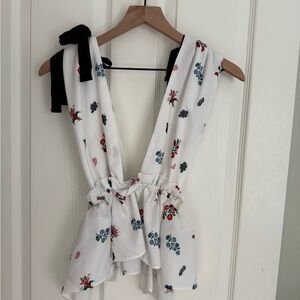 Floral Sleeveless Top with Black Ties